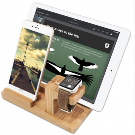 Dock 4 en 1 bois Apple Watch, iPhone, iPad et bic