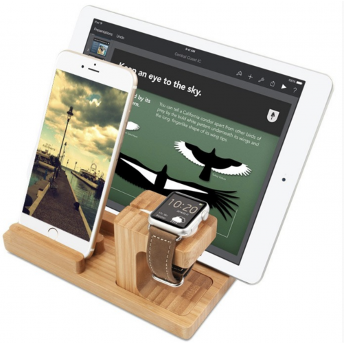 Dock 4 en 1 bois Apple Watch, iPhone, iPad et bic