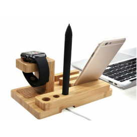Dock 4 en 1 bois Apple Watch, iPhone, iPad et bic