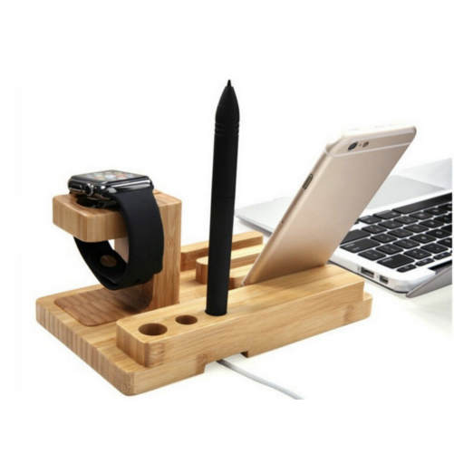 Dock 4 en 1 bois Apple Watch, iPhone, iPad et bic