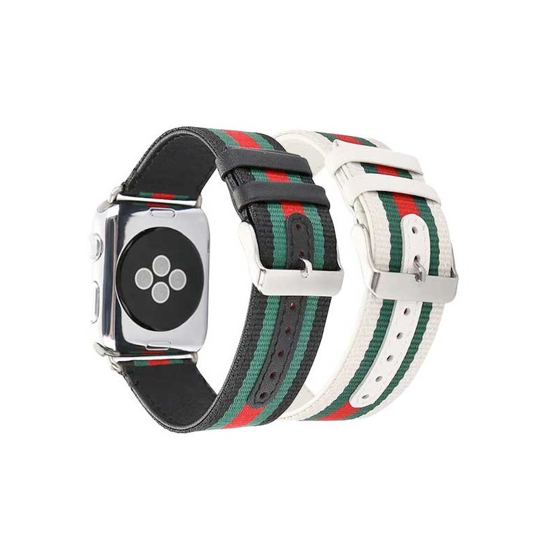 Bracelet Nylon Tressé + cuir Apple Watch 38mm & 40mm