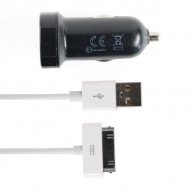 Pack de 2 en 1 (cable +chargeur voiture)  IPhone 3G 3GS 4 4S Blanc
